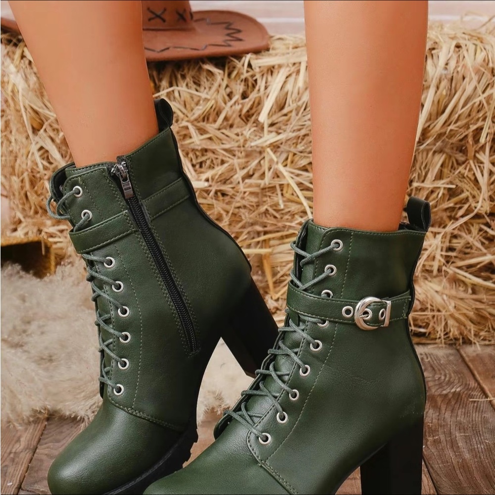 Forest Green Lace Up Boots